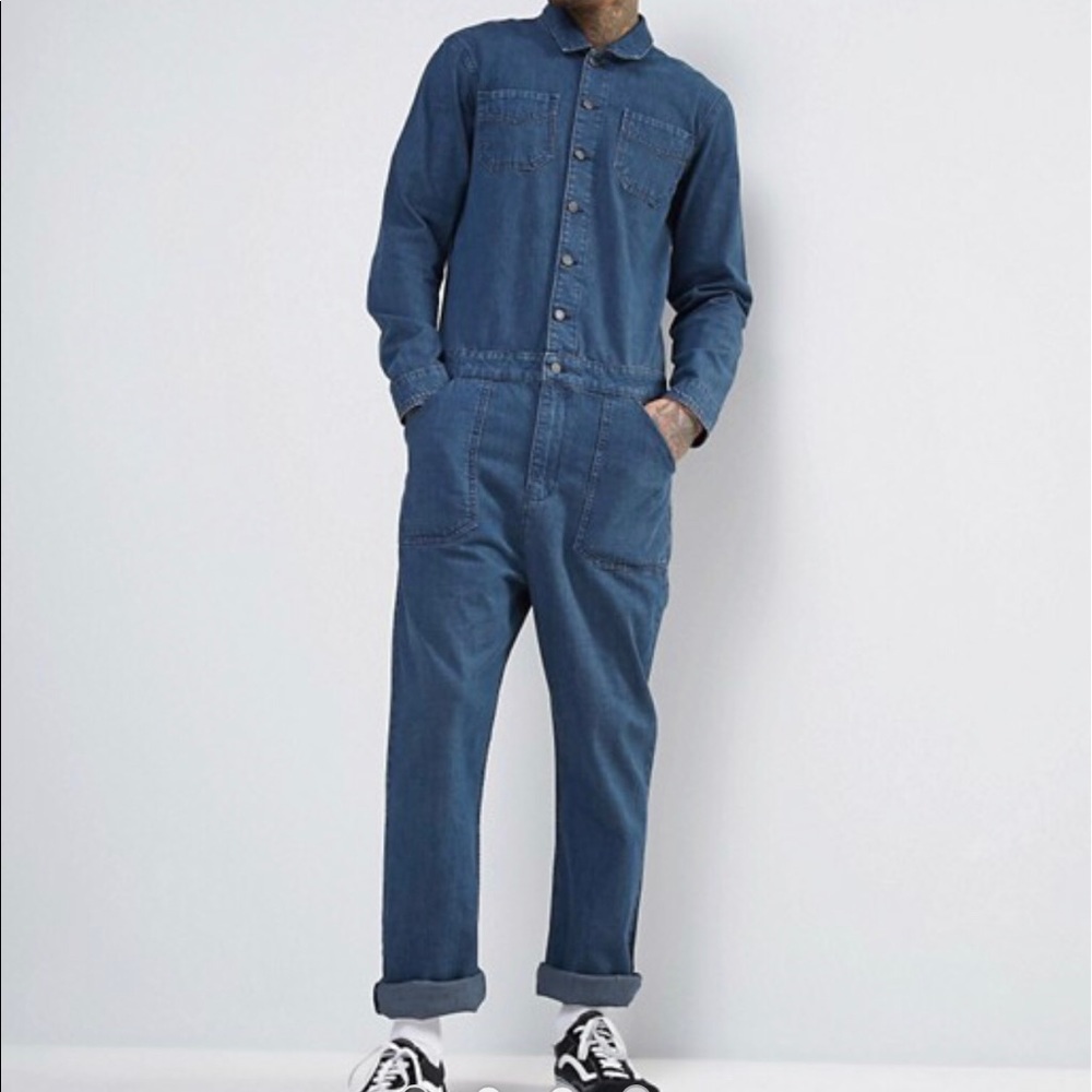 Denim romper, boiler suit, coveralls.